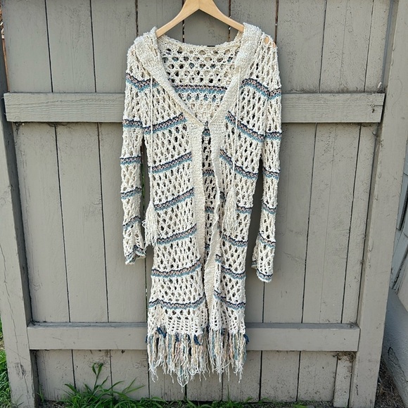 Free People Crochet Cardigan Duster Sweater Bohemian Cottagecore Spring Hippie S - Picture 1 of 8